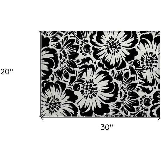 Black and Ivory Floral Washable Non Skid Indoor Outdoor Area Rug Photo 9