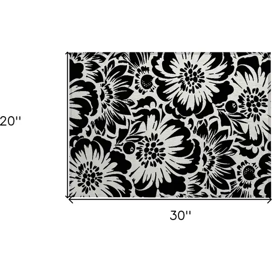 Black and Ivory Floral Washable Non Skid Indoor Outdoor Area Rug Photo 9