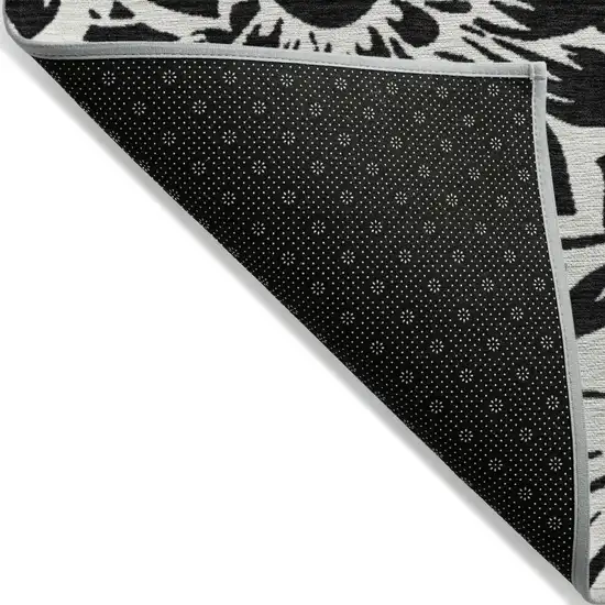 Black and Ivory Floral Washable Non Skid Indoor Outdoor Area Rug Photo 3