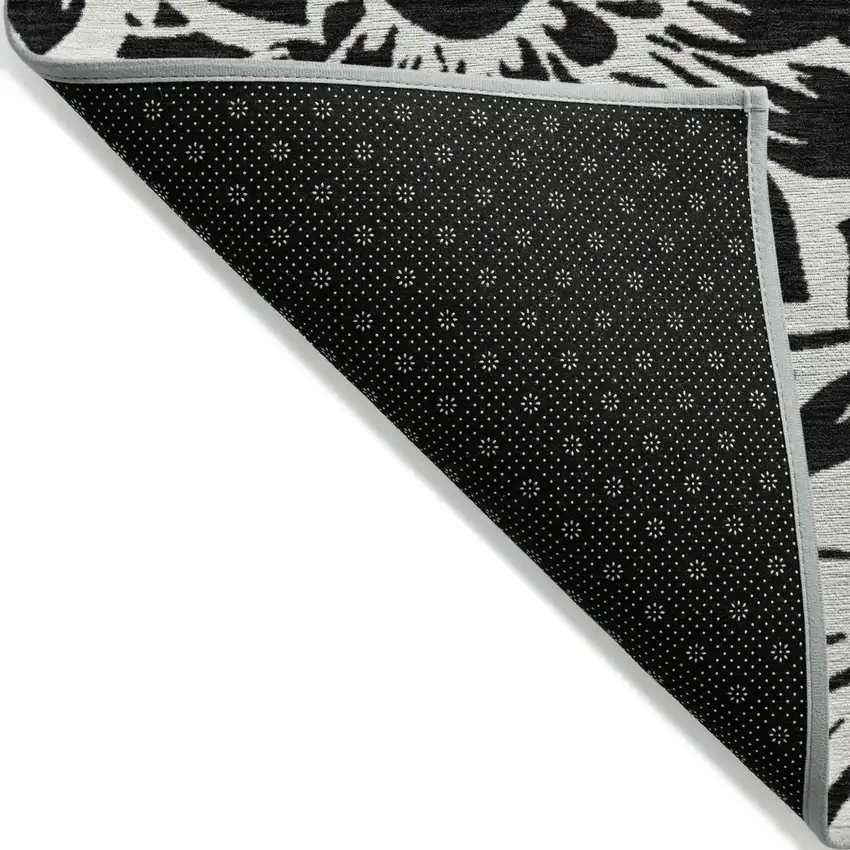Black and Ivory Floral Washable Non Skid Indoor Outdoor Area Rug Photo 3