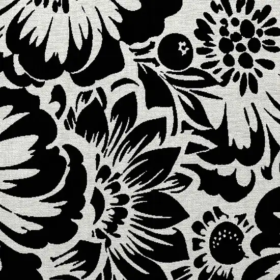 Black and Ivory Floral Washable Non Skid Indoor Outdoor Area Rug Photo 6