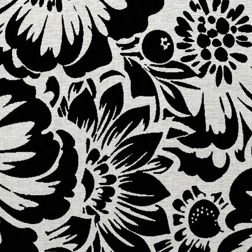 Black and Ivory Floral Washable Non Skid Indoor Outdoor Area Rug Photo 6
