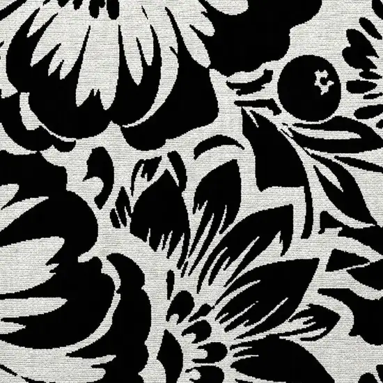 Black and Ivory Floral Washable Non Skid Indoor Outdoor Area Rug Photo 5