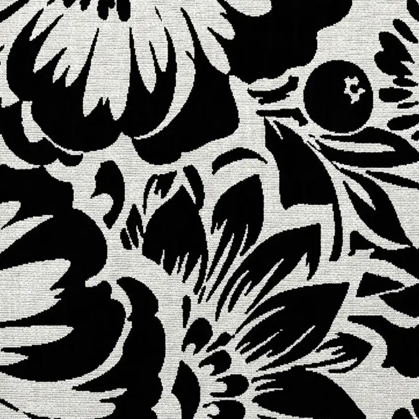 Black and Ivory Floral Washable Non Skid Indoor Outdoor Area Rug Photo 5