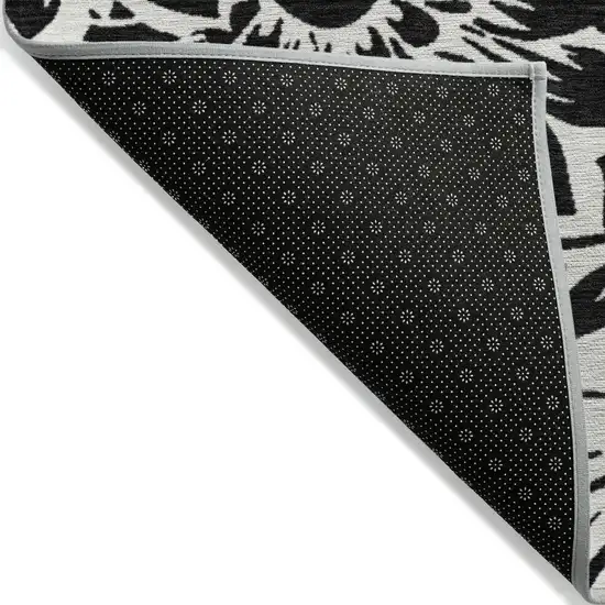 Black and Ivory Floral Washable Non Skid Indoor Outdoor Area Rug Photo 6