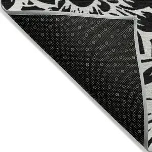 Photo of Black and Ivory Floral Washable Non Skid Indoor Outdoor Area Rug