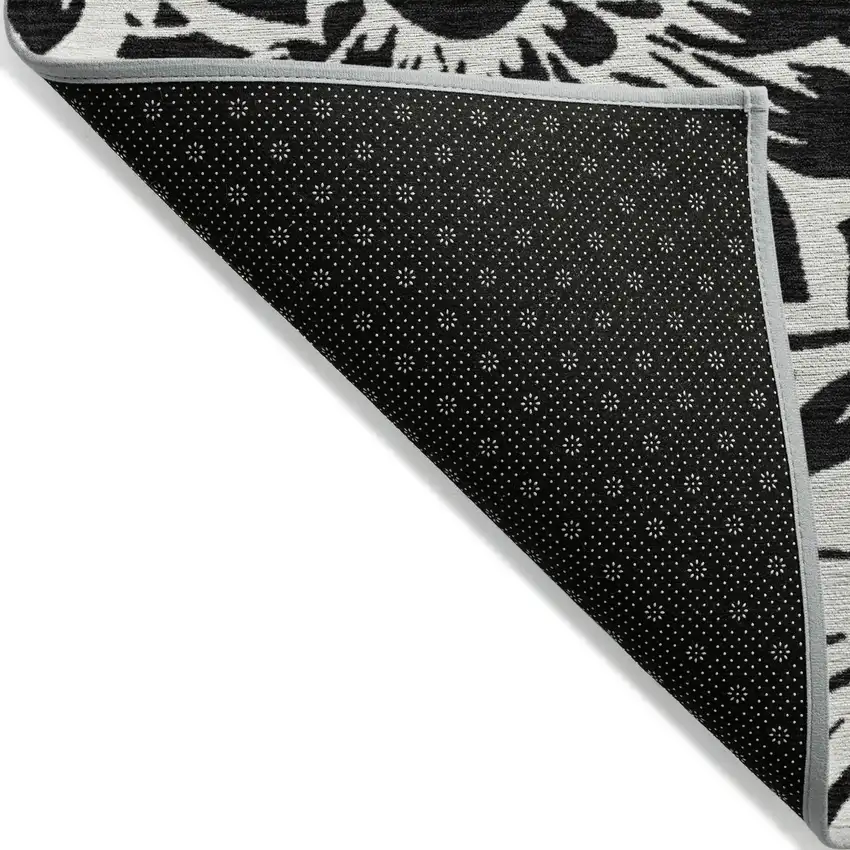 Black and Ivory Floral Washable Non Skid Indoor Outdoor Area Rug Photo 6