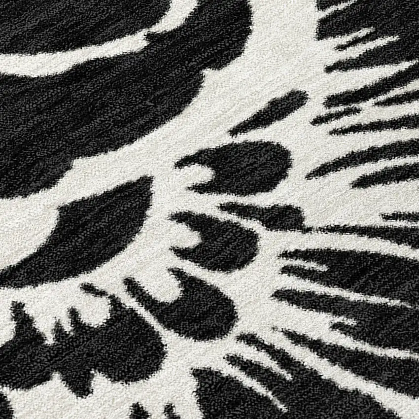 Black and Ivory Floral Washable Non Skid Indoor Outdoor Area Rug Photo 8