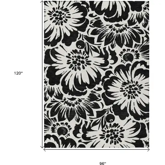 Black and Ivory Floral Washable Non Skid Indoor Outdoor Area Rug Photo 3