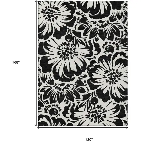 Black and Ivory Floral Washable Non Skid Indoor Outdoor Area Rug Photo 3