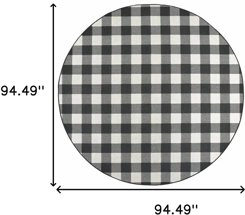 Black and Ivory Gingham Indoor Outdoor Area Rug Photo 8