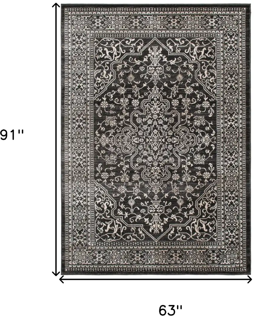 Black and Ivory Oriental Distressed Area Rug Photo 5