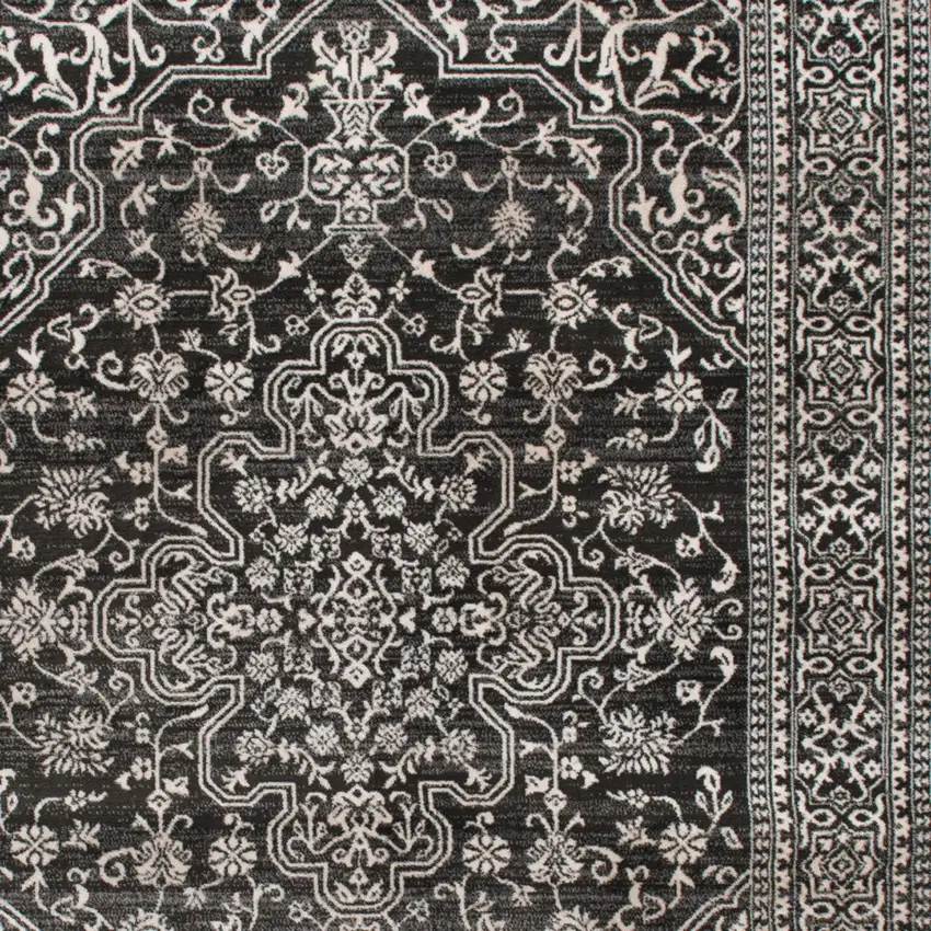 Black and Ivory Oriental Distressed Area Rug Photo 4