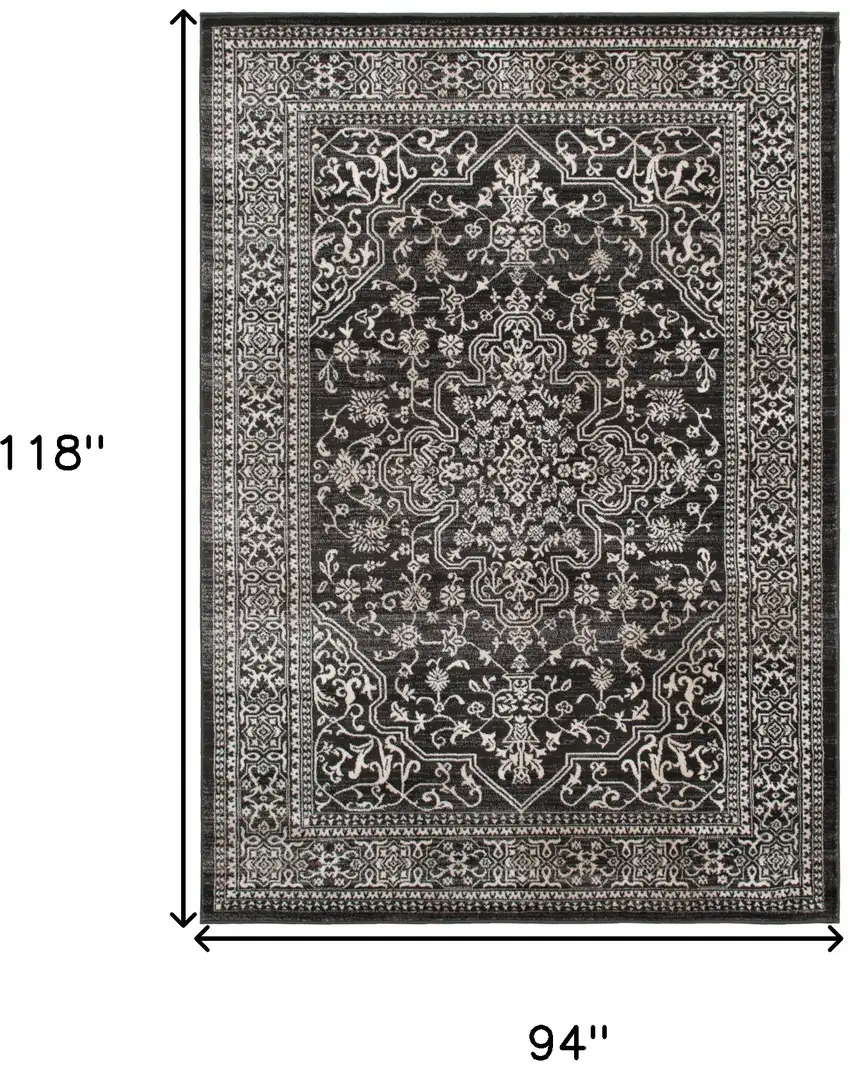 Black and Ivory Oriental Distressed Area Rug Photo 5