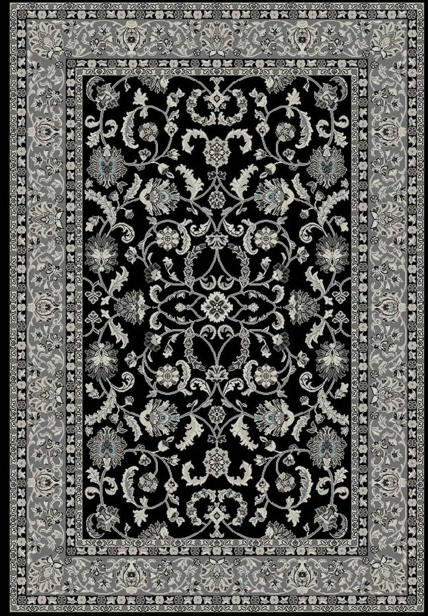 Black and Ivory Oriental Distressed Area Rug Photo 2