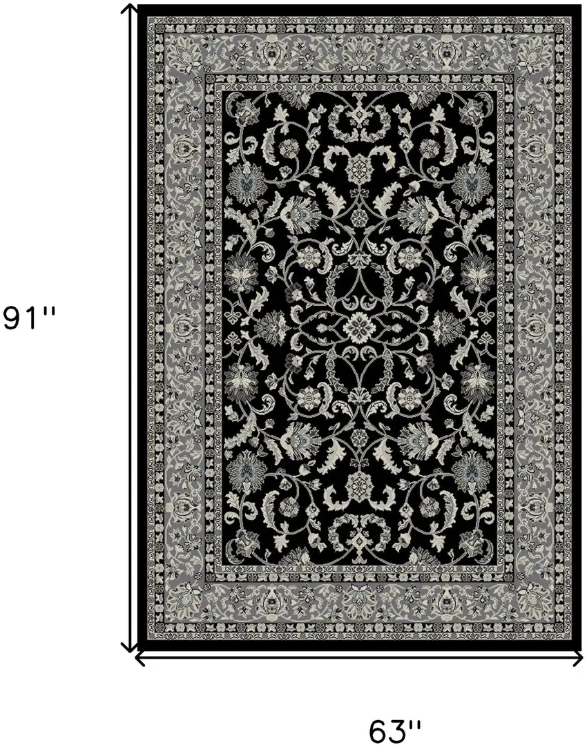 Black and Ivory Oriental Distressed Area Rug Photo 5