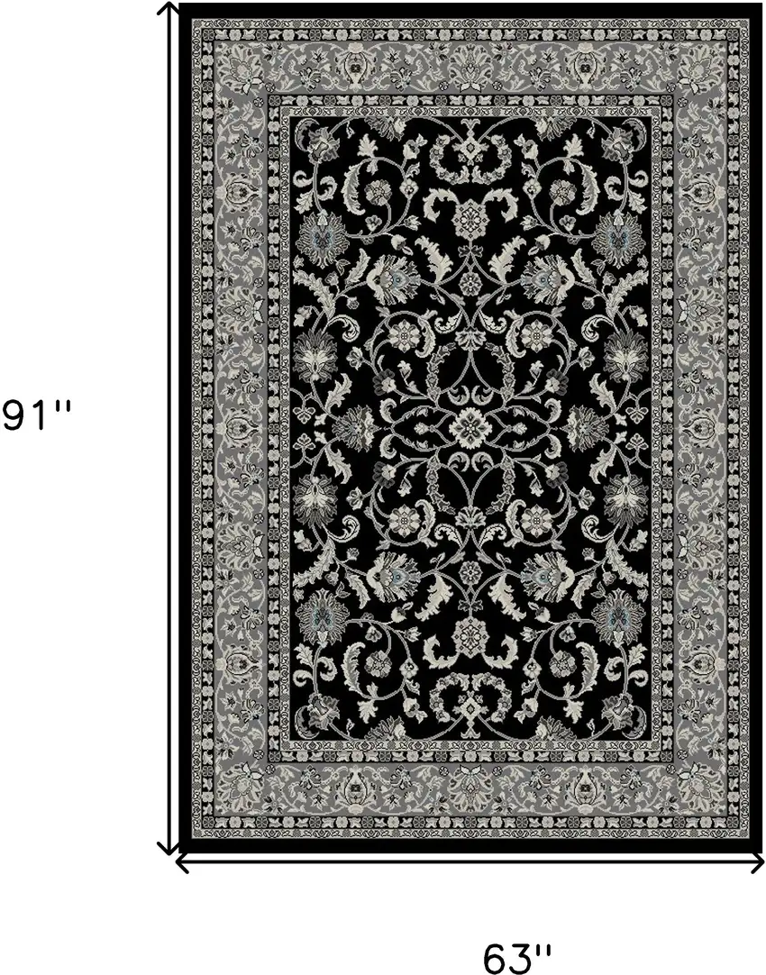 Black and Ivory Oriental Distressed Area Rug Photo 5
