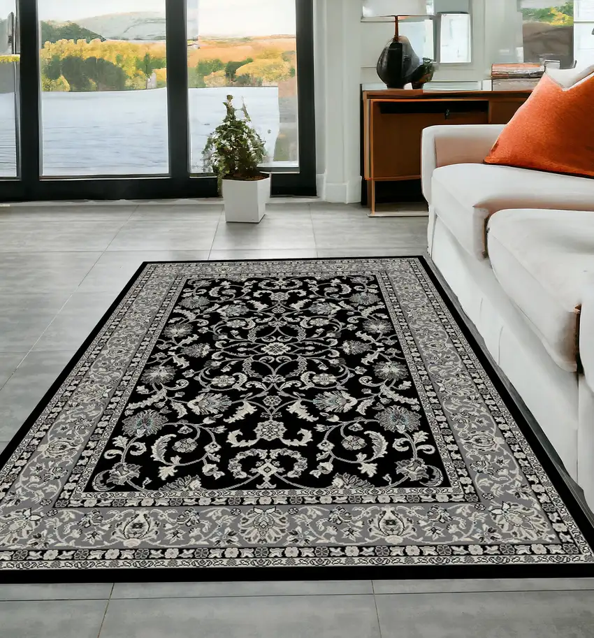 Black and Ivory Oriental Distressed Area Rug Photo 1