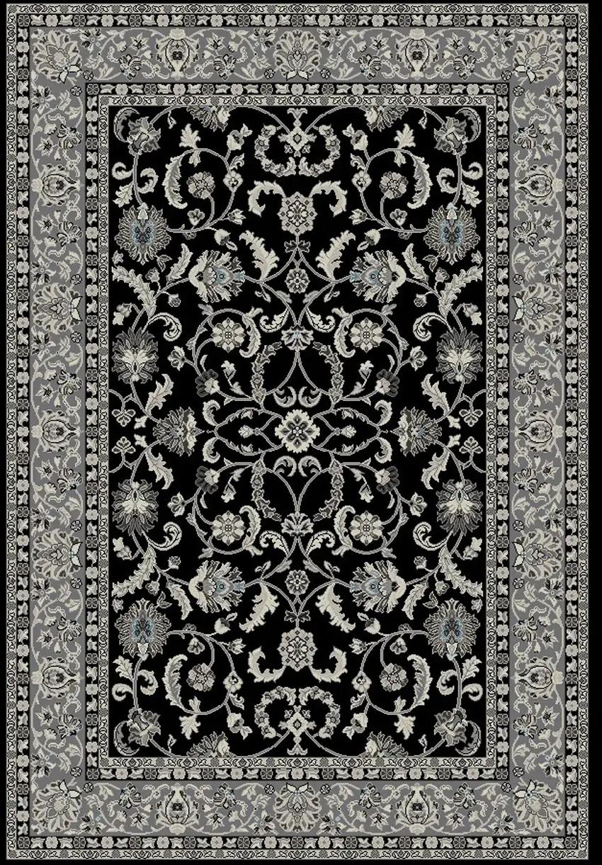 Black and Ivory Oriental Distressed Area Rug Photo 3