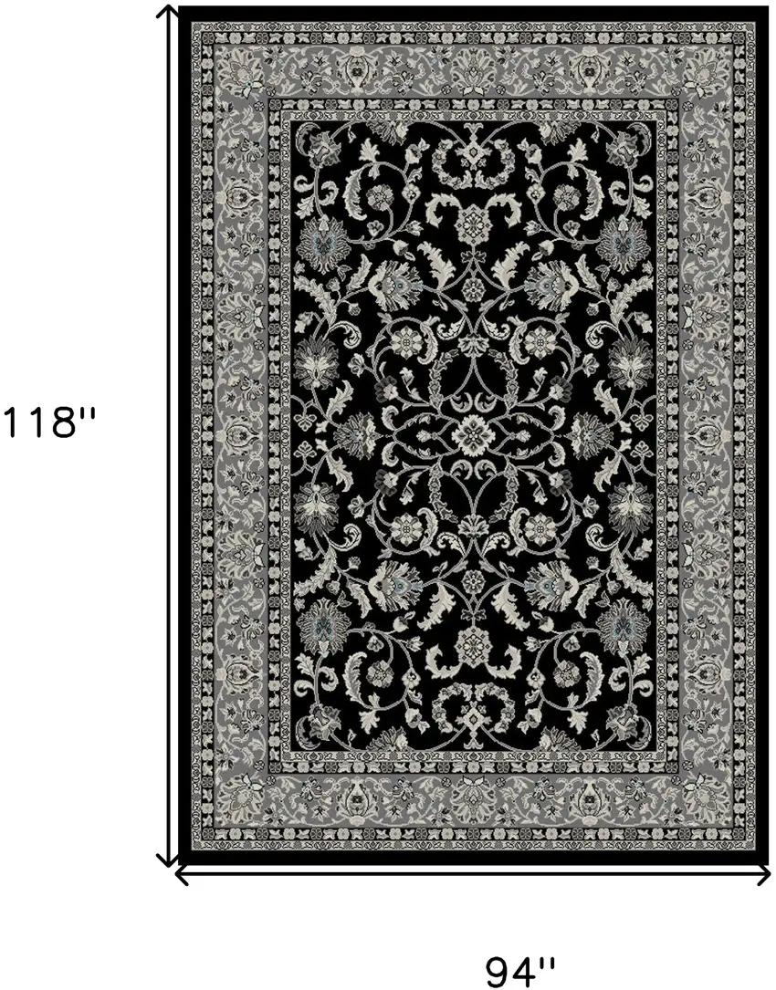 Black and Ivory Oriental Distressed Area Rug Photo 5