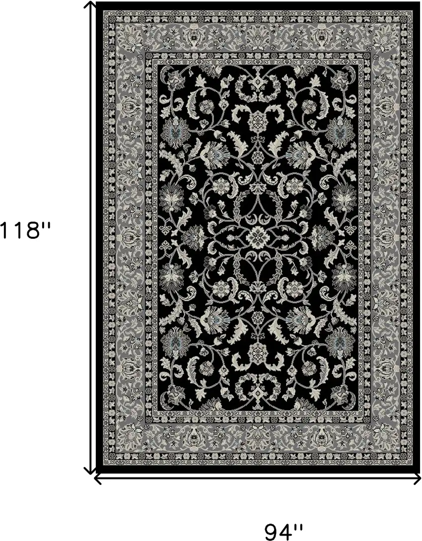 Black and Ivory Oriental Distressed Area Rug Photo 5