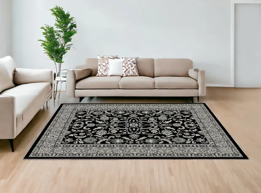 Black and Ivory Oriental Distressed Area Rug Photo 1