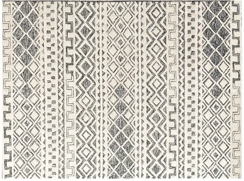 Black and Ivory Wool Abstract Geometric Hand Tufted Non Skid Area Rug Photo 2