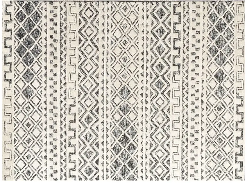 Black and Ivory Wool Abstract Geometric Hand Tufted Non Skid Area Rug Photo 5