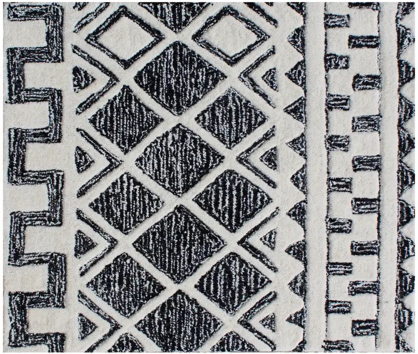 Black and Ivory Wool Abstract Geometric Hand Tufted Non Skid Area Rug Photo 4