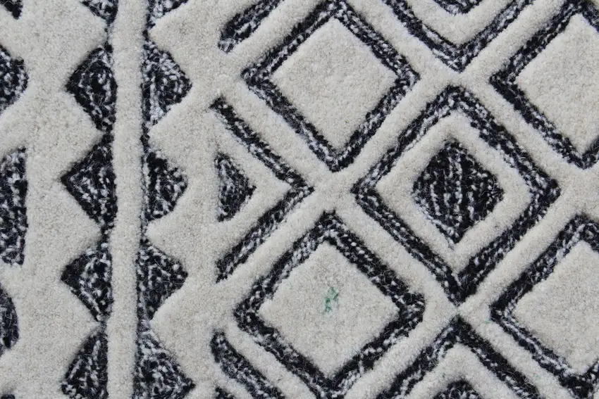 Black and Ivory Wool Abstract Geometric Hand Tufted Non Skid Area Rug Photo 9