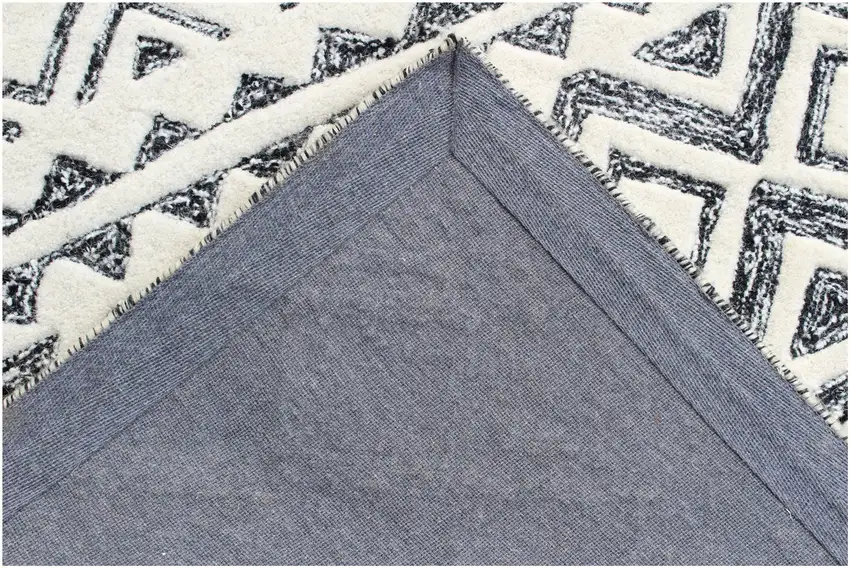 Black and Ivory Wool Abstract Geometric Hand Tufted Non Skid Area Rug Photo 7