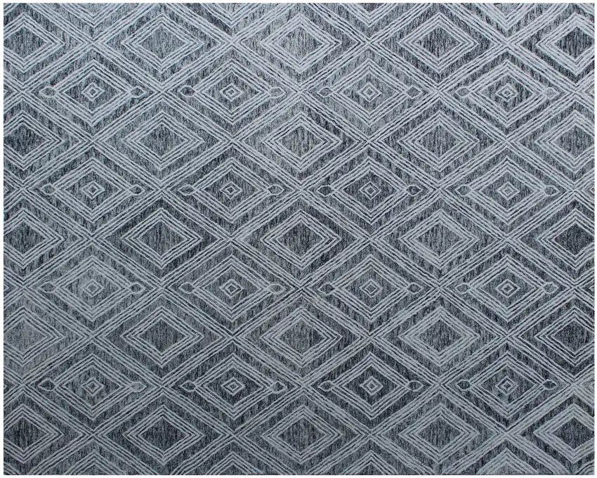 Black and Ivory Wool Abstract Geometric Hand Tufted Non Skid Area Rug Photo 2