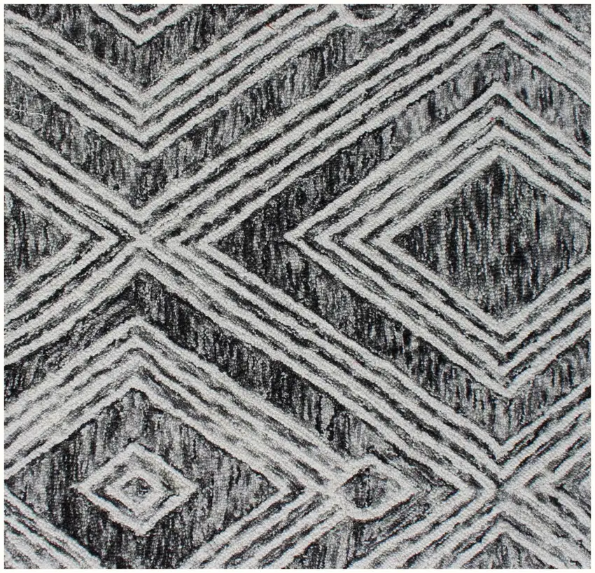 Black and Ivory Wool Abstract Geometric Hand Tufted Non Skid Area Rug Photo 5