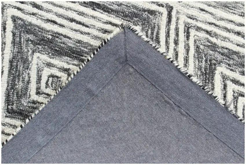 Black and Ivory Wool Abstract Geometric Hand Tufted Non Skid Area Rug Photo 8