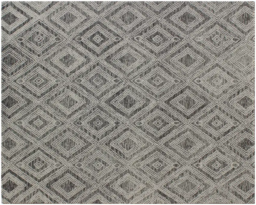 Black and Ivory Wool Abstract Geometric Hand Tufted Non Skid Area Rug Photo 2