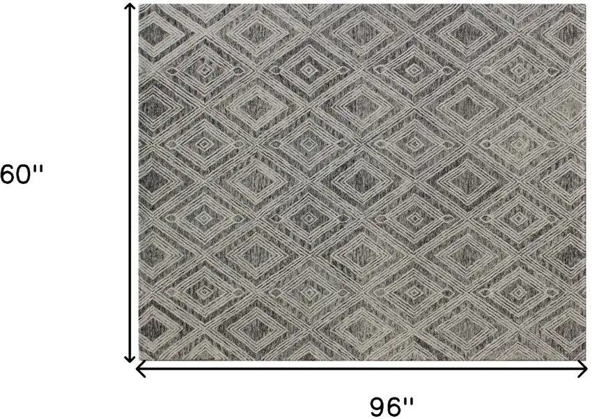 Black and Ivory Wool Abstract Geometric Hand Tufted Non Skid Area Rug Photo 9