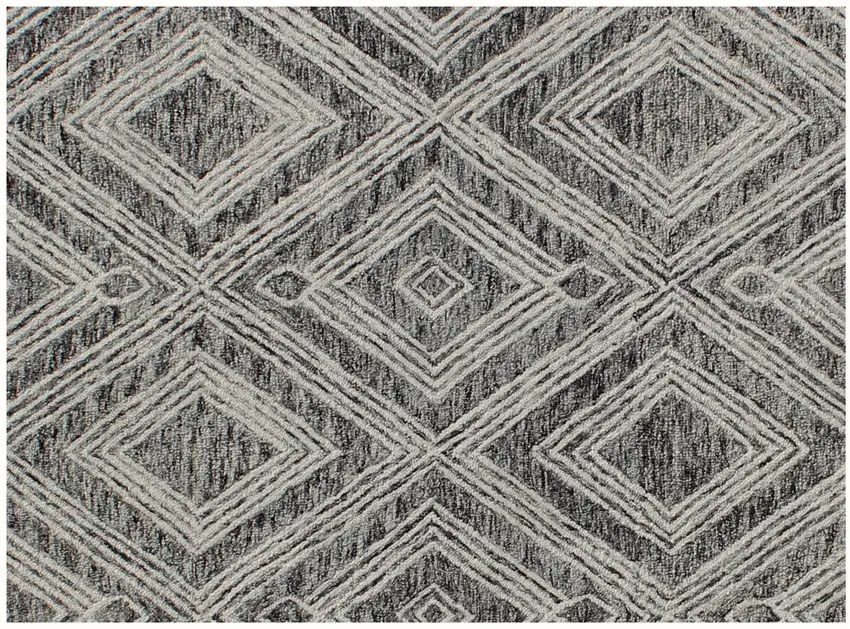 Black and Ivory Wool Abstract Geometric Hand Tufted Non Skid Area Rug Photo 6