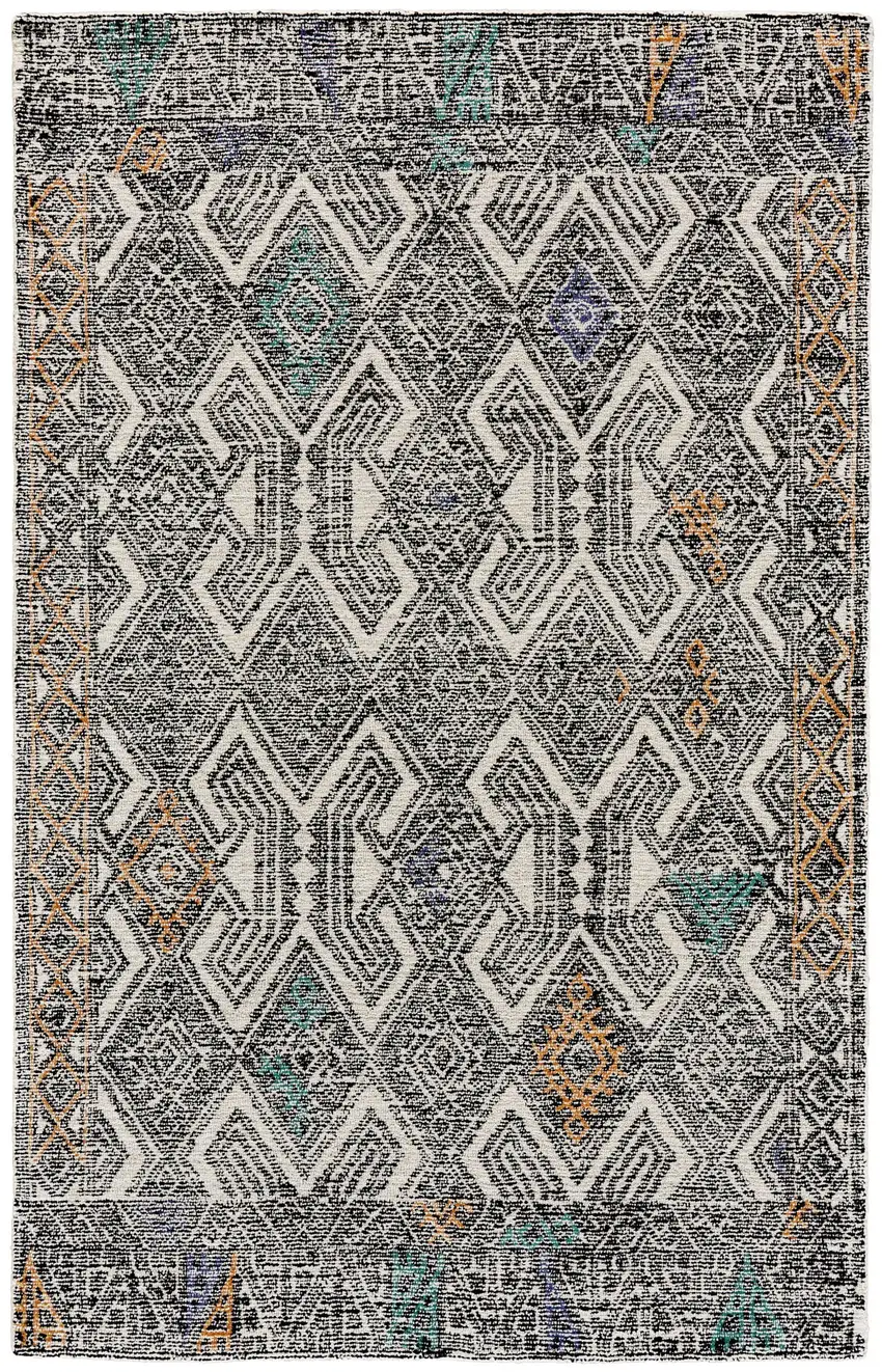 Black and Ivory Wool Chevron Hand Tufted Distressed Area Rug Photo 2