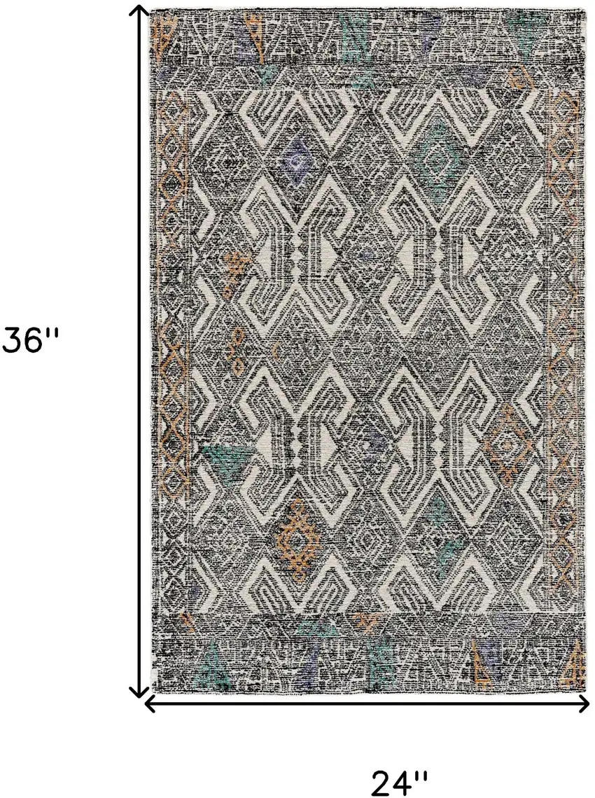 Black and Ivory Wool Chevron Hand Tufted Distressed Area Rug Photo 3