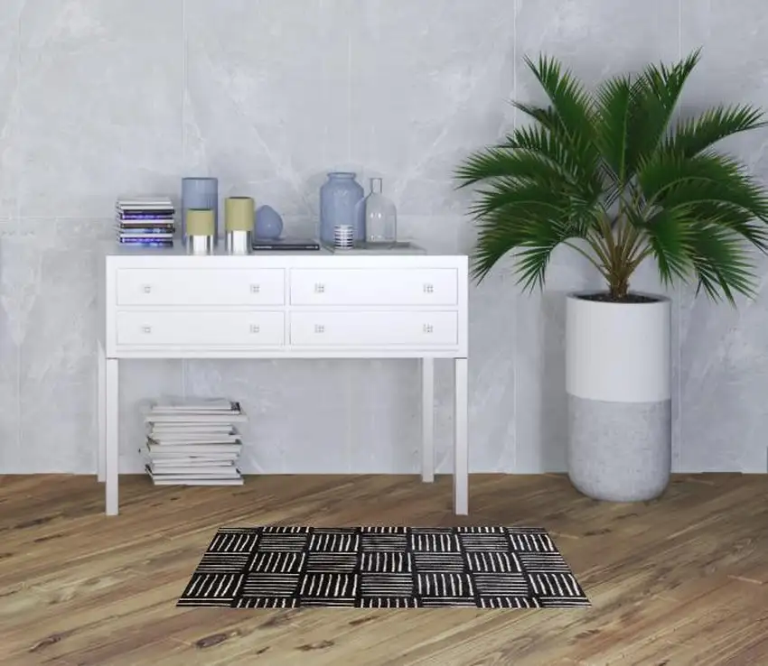 Black and Off White Abstract Machine Tufted Washable Area Rug With UV Protection Photo 2