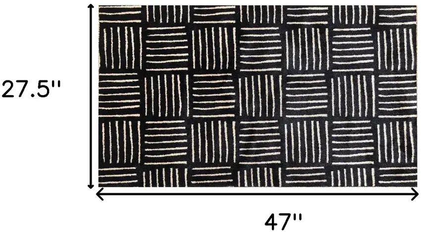 Black and Off White Abstract Machine Tufted Washable Area Rug With UV Protection Photo 5