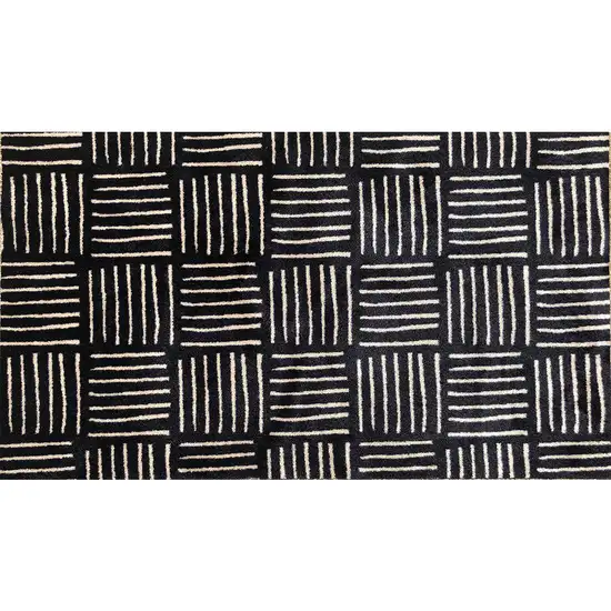 Black and Off White Abstract Machine Tufted Washable Area Rug With UV Protection Photo 1