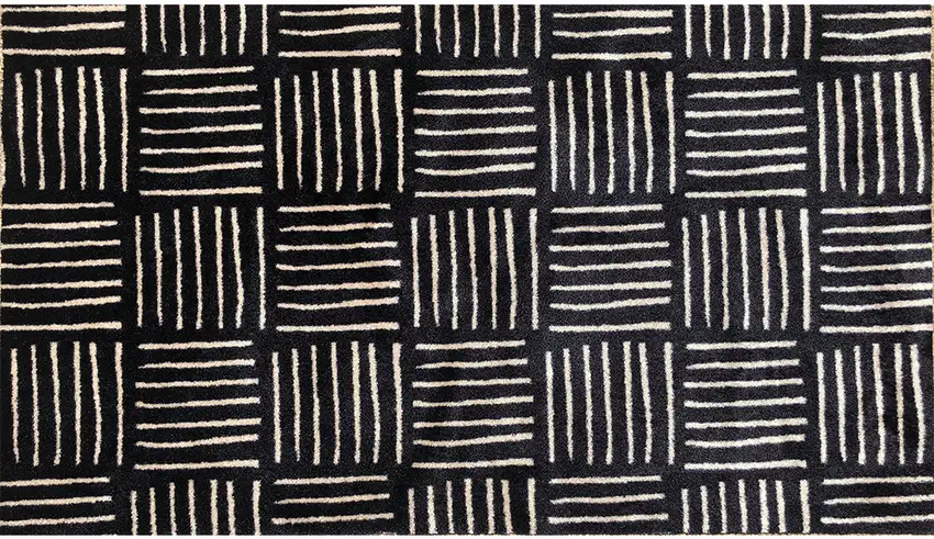 Black and Off White Abstract Machine Tufted Washable Area Rug With UV Protection Photo 1