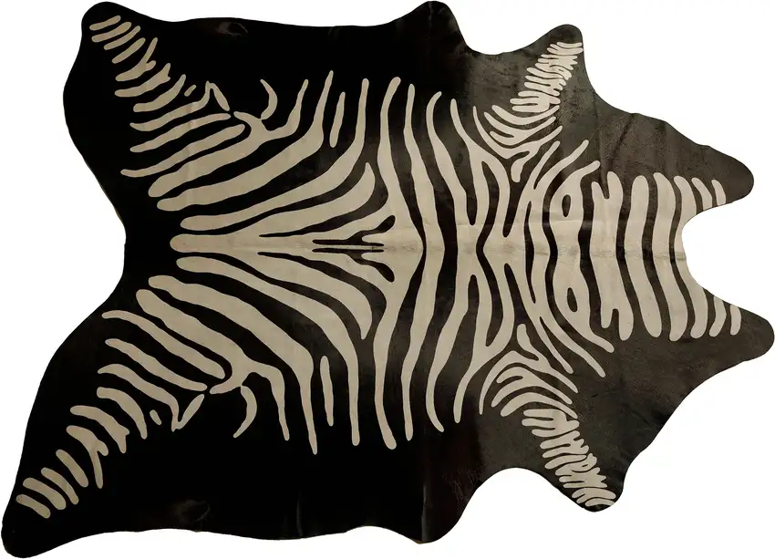 Black and Off White Cowhide Hand Knotted Area Rug Photo 3