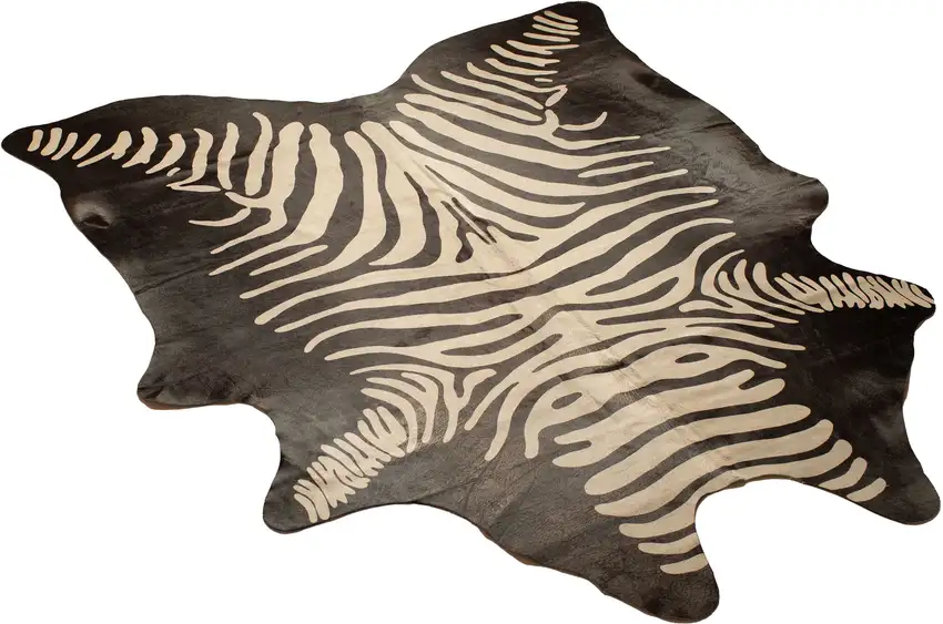 Black and Off White Cowhide Hand Knotted Area Rug Photo 6