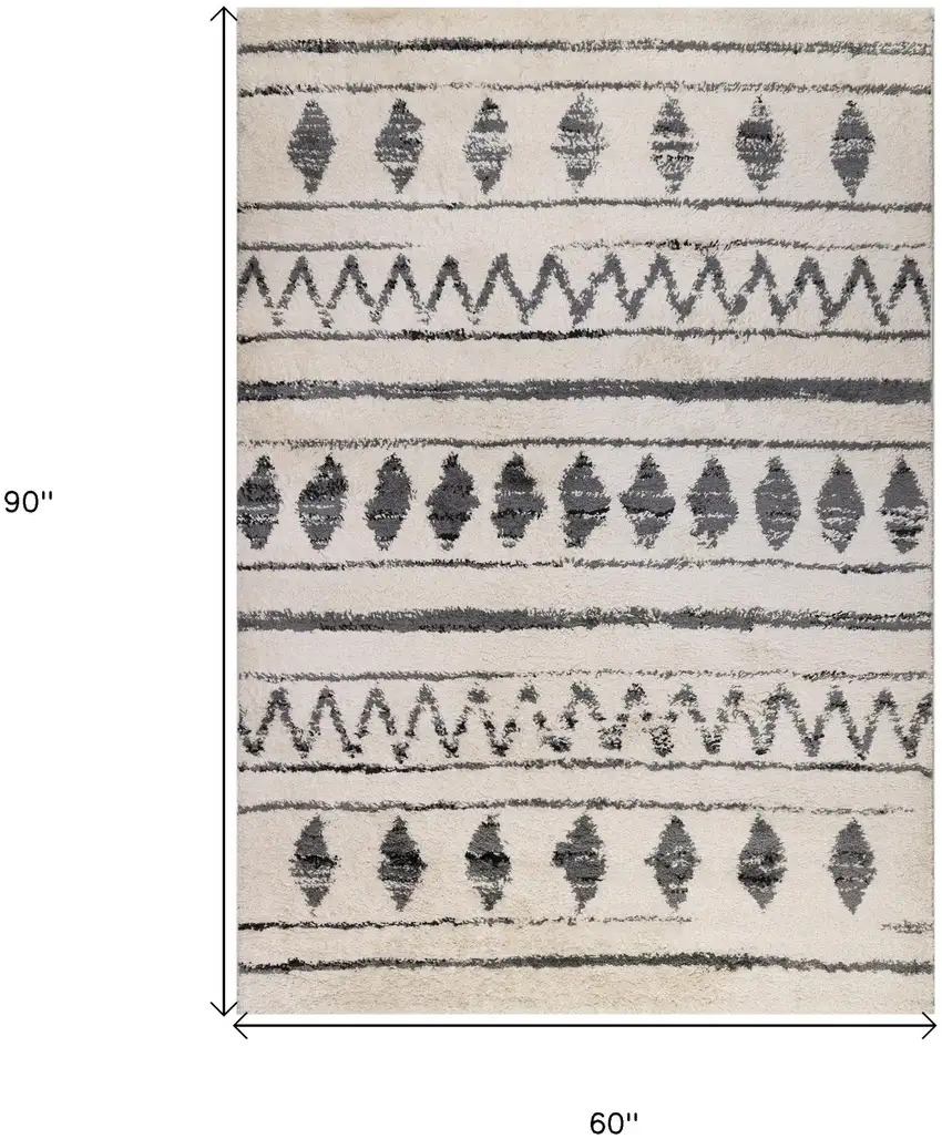 Black and Off White Geometric Shag Area Rug Photo 6