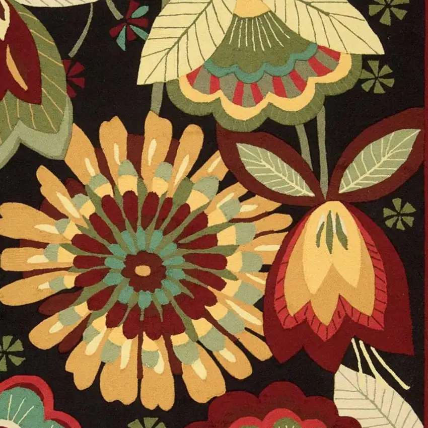 Black and Orange Floral Hand Carved Handmade Area Rug Photo 2