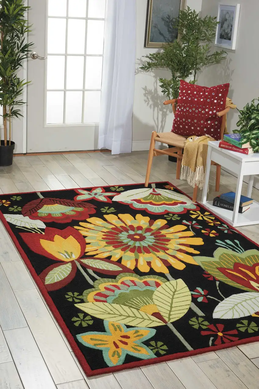 Black and Orange Floral Hand Carved Handmade Area Rug Photo 8