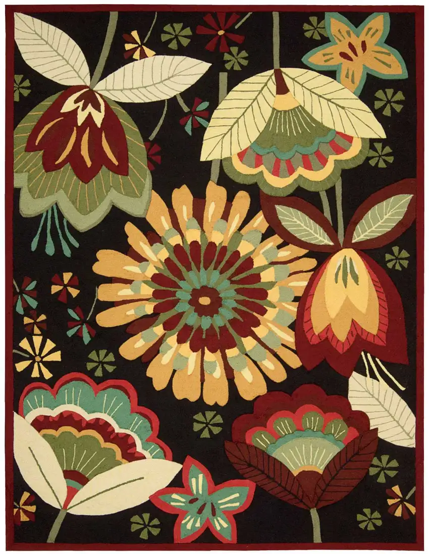 Black and Orange Floral Hand Carved Handmade Area Rug Photo 2