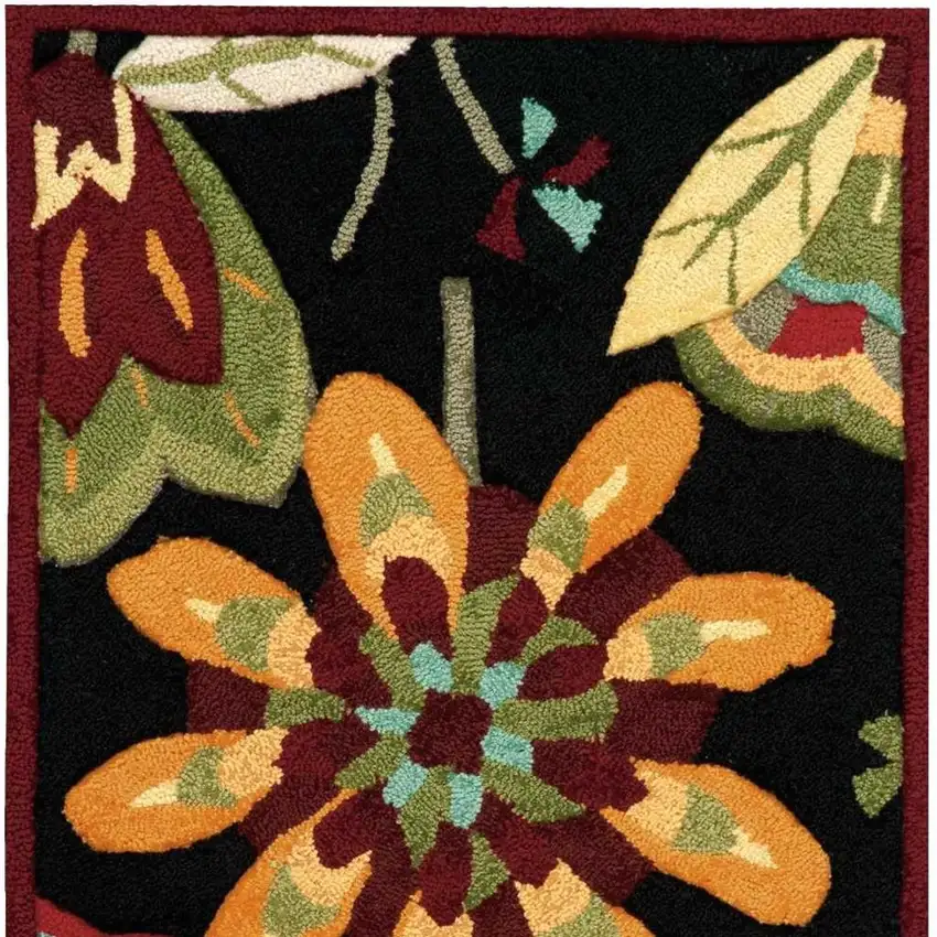 Black and Orange Floral Hand Carved Handmade Area Rug Photo 2